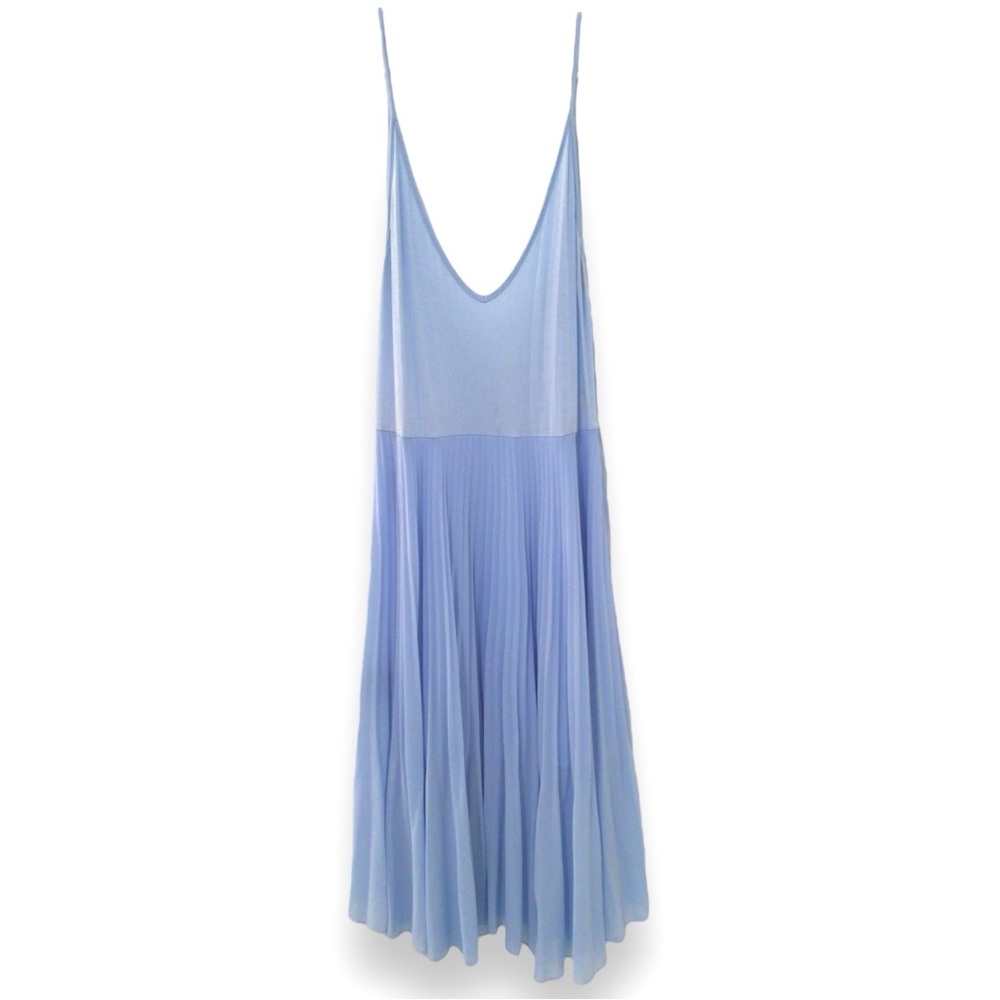 light weight low back blue pleated dress